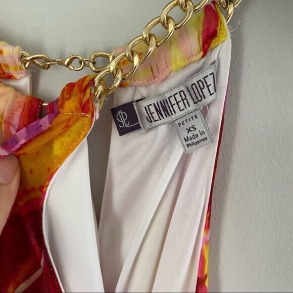 Jennifer Lopez Halter Neck Chain Neck Floral Colorful Sleeveless Summer Dress - Picture 2 of 6